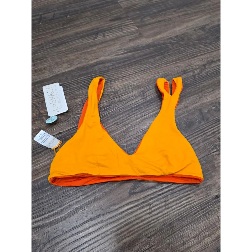 L*Space One Wave Bikini Top Small D/DD Reversible Orange Yellow Swim Top NWT